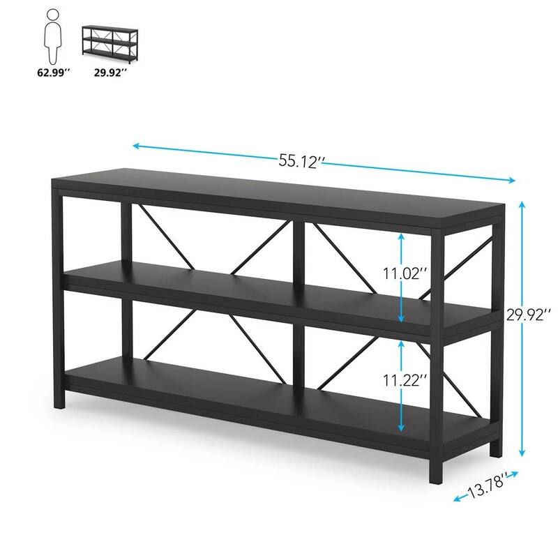 55 Inch Wooden Console Table with Sturdy Metal Frame Shelves for Storage and Decoration - 55.12”L x 11.81”W x 29.92”H