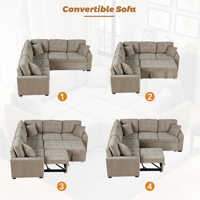 Convertible Modular Sofa with USB Ports, Sleeper Function, and Removable Cushions