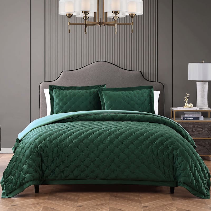 Bebejan 3 Piece Velvet Comforter Set - Hunter Green - Queen
