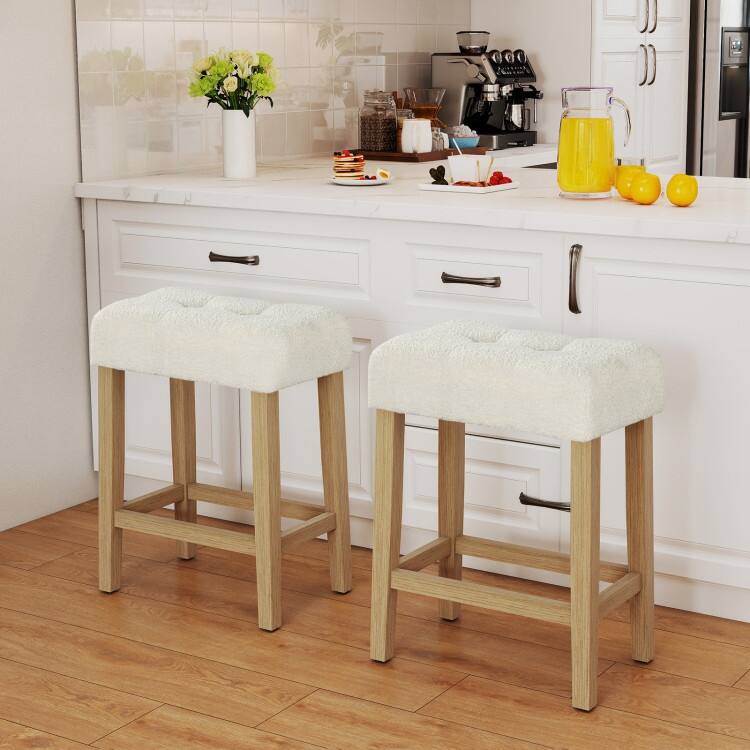 Set of 2 Modern Counter Height Bar Stools with Rubber Wood Legs - 18" x 11" x 24"