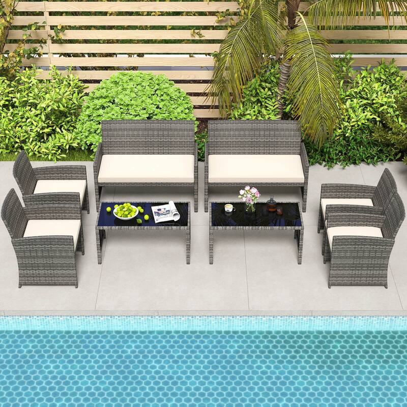 Costway 8 PCS Patio Conversation Set with Seat Cushions & Tempered - See Details