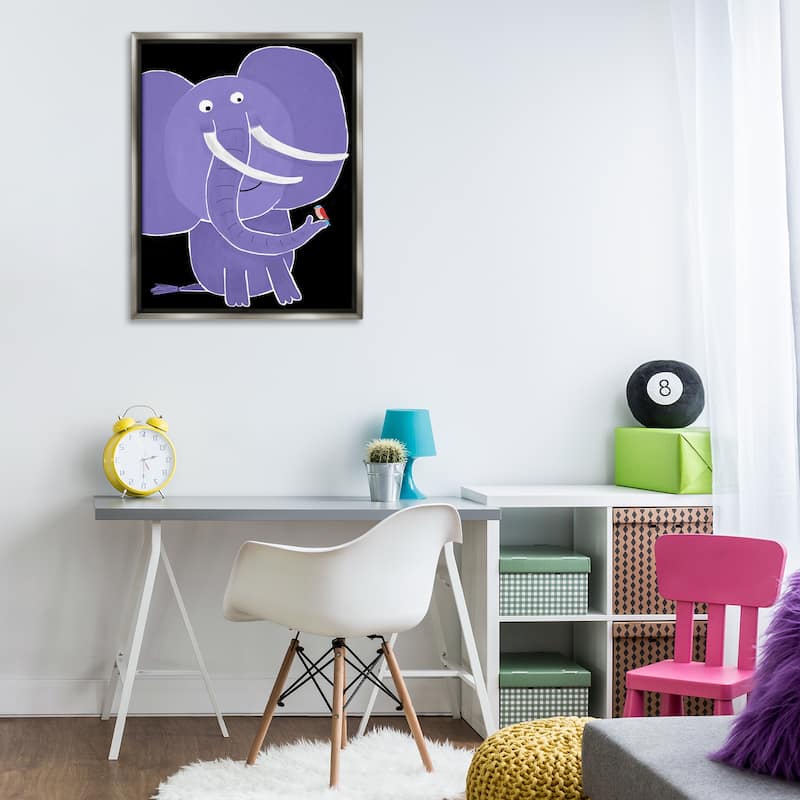 Stupell Elephant & Bird on Black Framed Floater Canvas Wall Art Design By Carla Daly