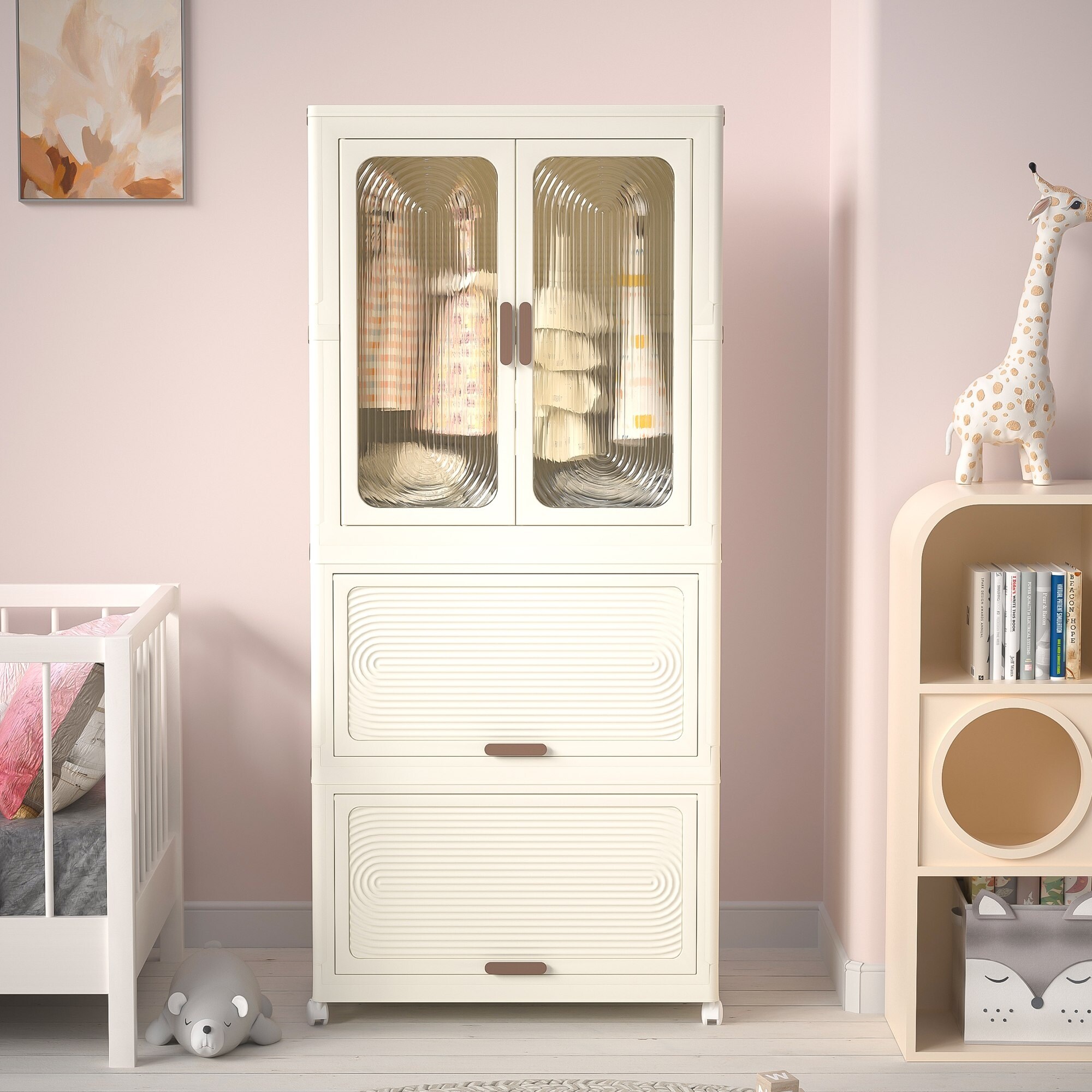 Portable Baby Wardrobe Closet with Magnetic Doors, Hanging Rod, 10
