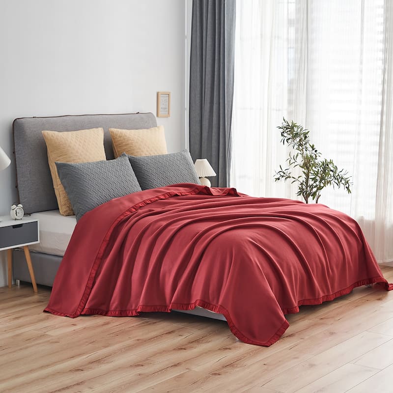 Solid Fleece Blanket with Satin Trim Queen/King Size