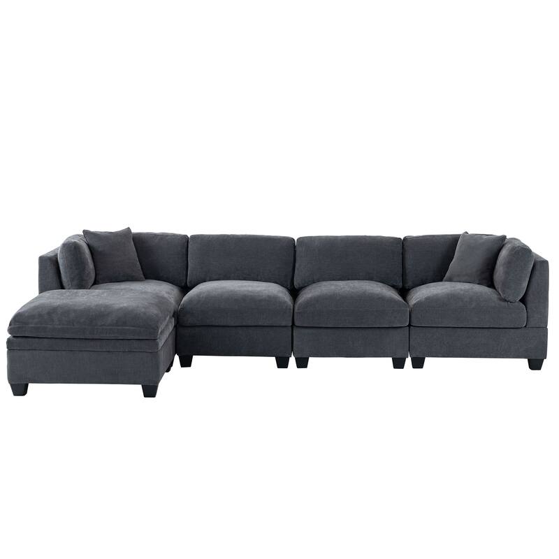Modular L-Shaped Sectional Sofa with Removable Storage Ottoman, Upholstered Sofa Couch with 2 Hidden Cup Holders for Living Room