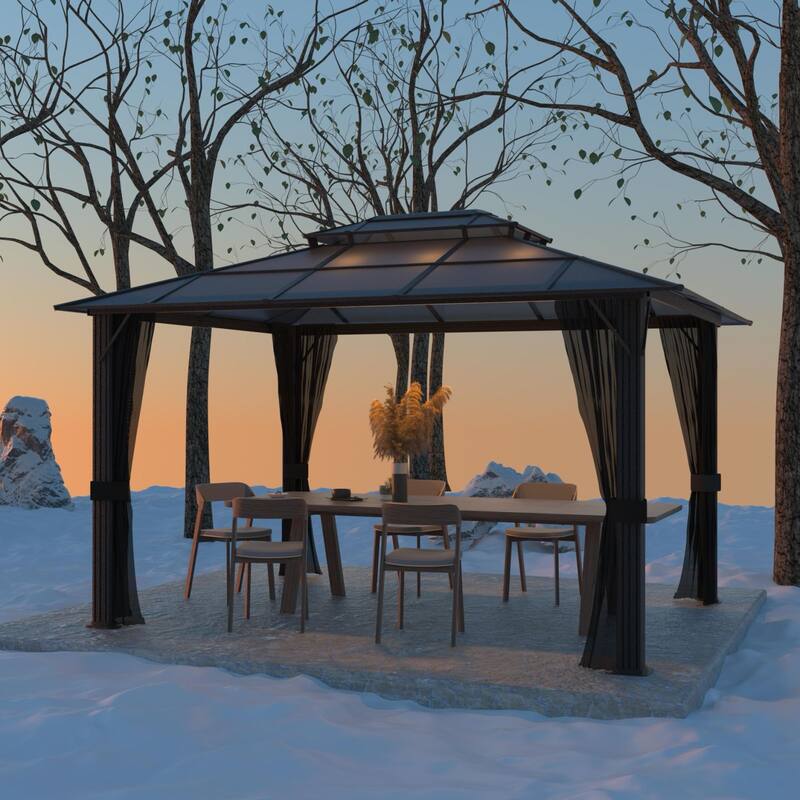 VEIKOUS 13' x 10' Outdoor Double Hardtop Gazebo for Patio with Netting