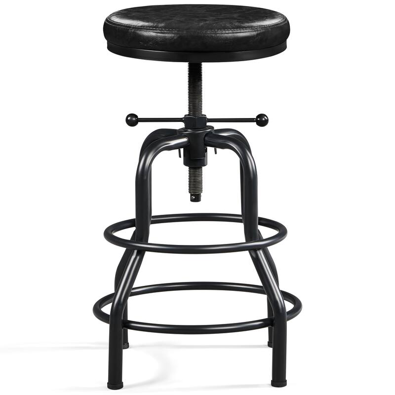 Yaheetech Faux Leather Industrial Swivel Bar Stool with Adjustable Height Round Metal Stool - Black