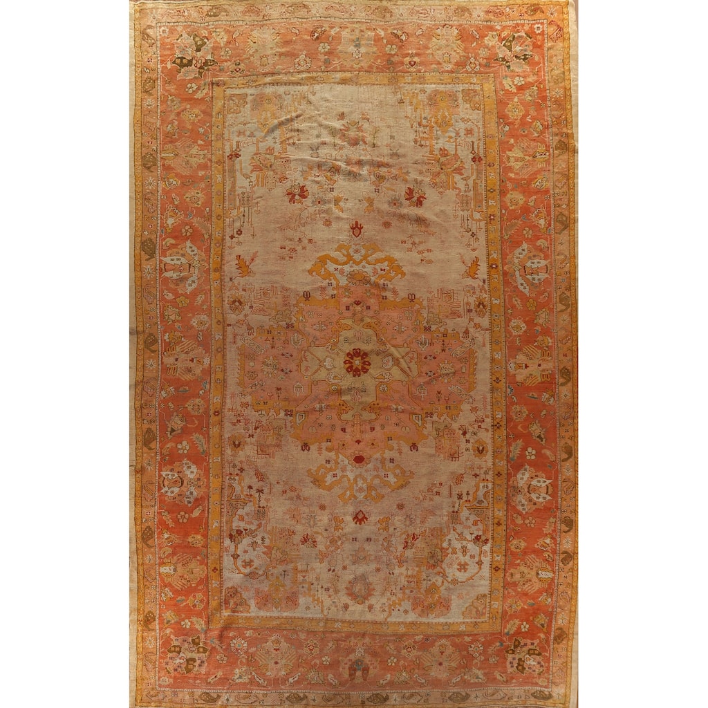 Pre-1900 Antique Vegetable Dye Oushak Turkish Rug Handmade Wool Carpet - 12'3"x 18'5"