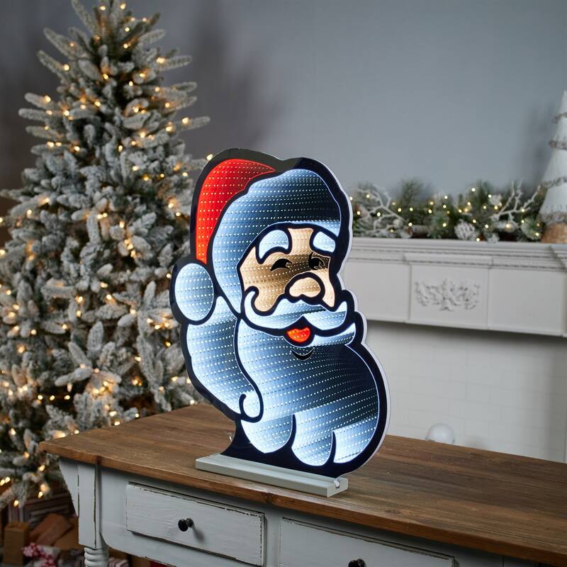 LED Lighted Santa Head Christmas Infinity Mirror - 24" - White and Red