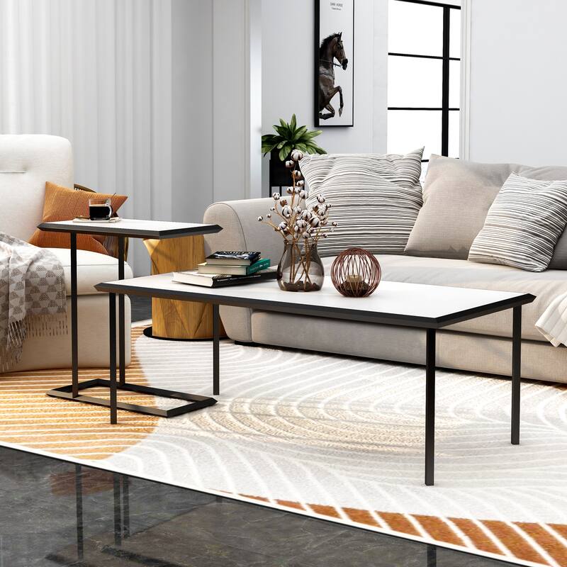 Dromara Contemporary White High Gloss 47-inch Steel 2-Piece Table Set by Furniture of America