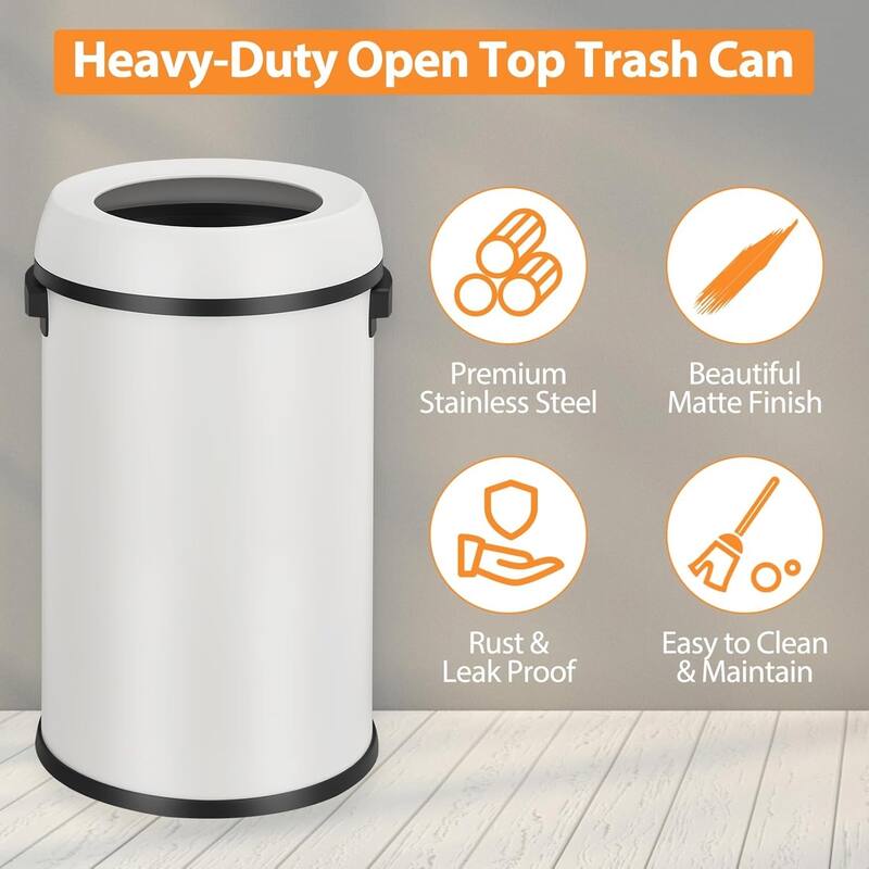 17-Gallon Commercial-Grade Swing Lid Trash Can White Stainless Steel Swing Lid White