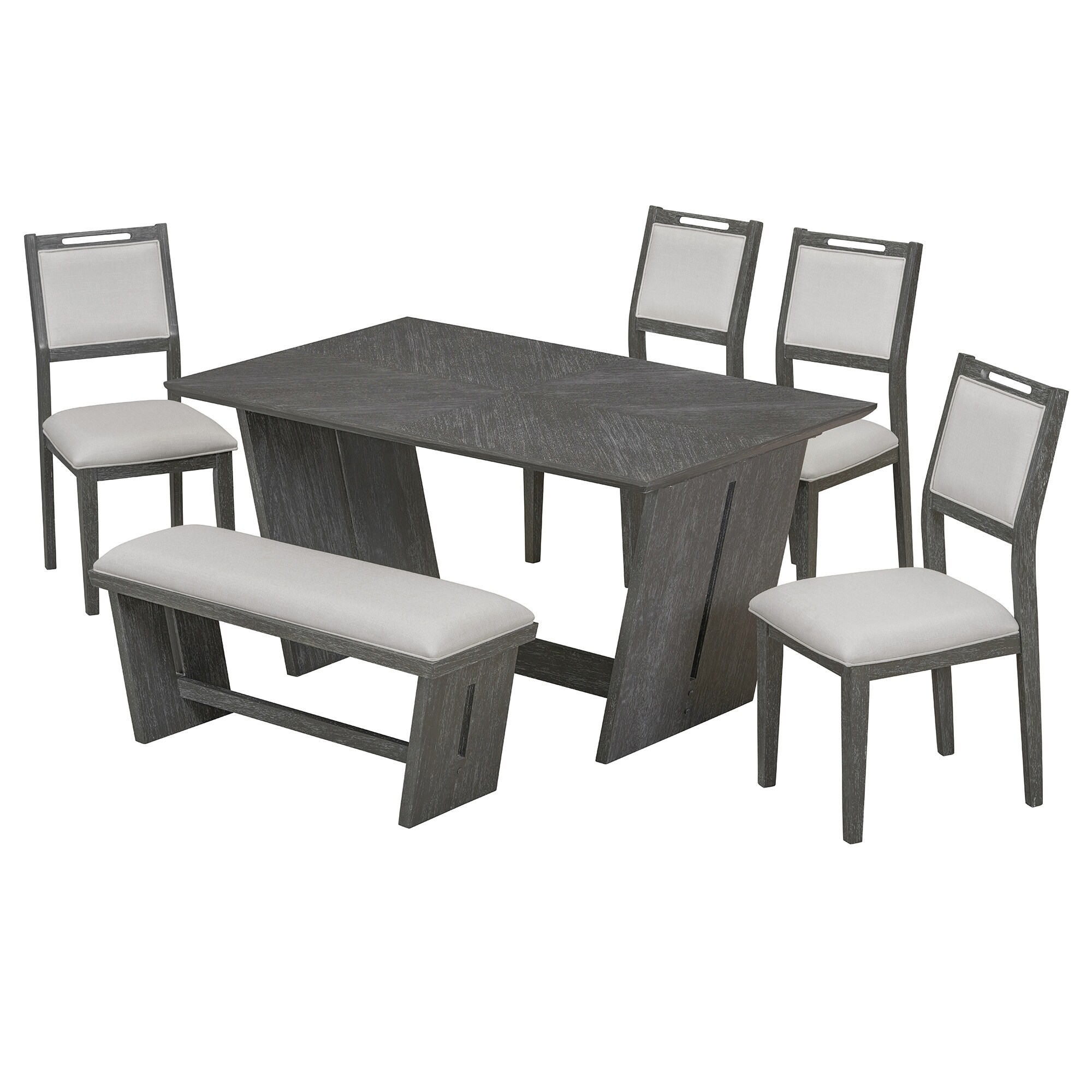 6-Piece Retro Dining Set with Trapezoidal Base, Upholstered