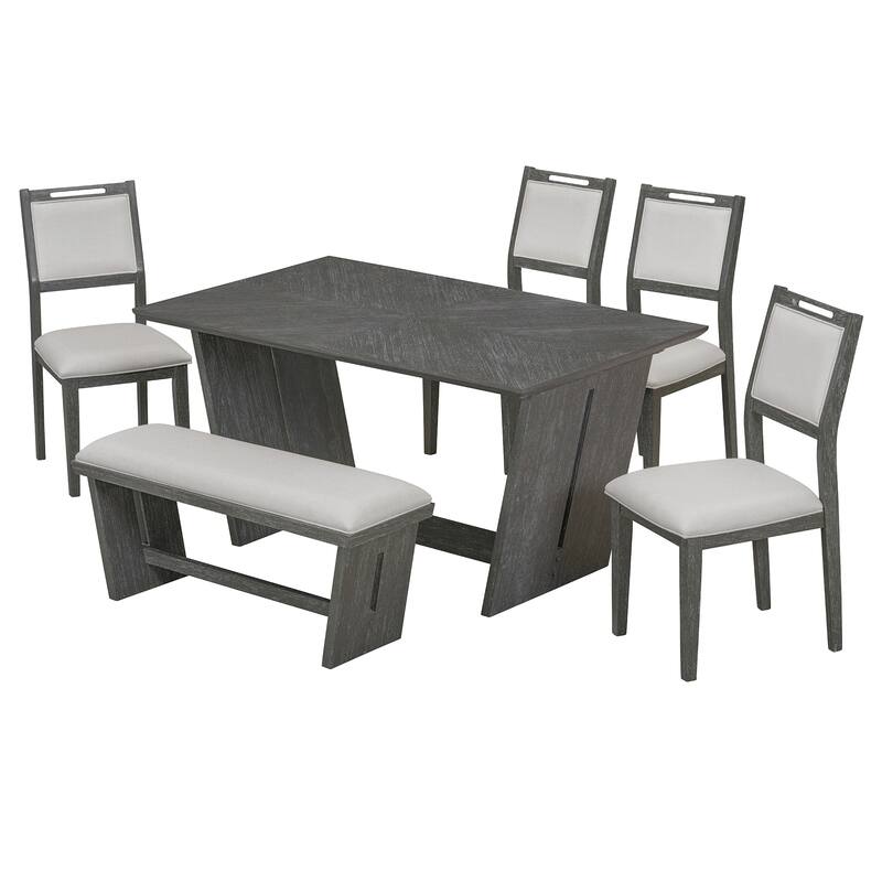 6-Piece Transitional Dining Set with 4 Chairs & Bench
