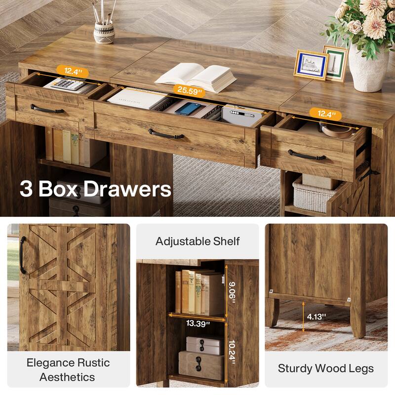 59" Computer Desk with Drawers and Cabinets for Home Office