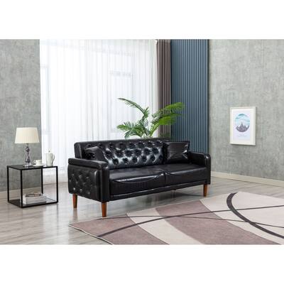 PU Leather Sofa 2 Throw Pillows, Backrest and Armrest with Attractive Tufted Buttons and High Density Foam Padding