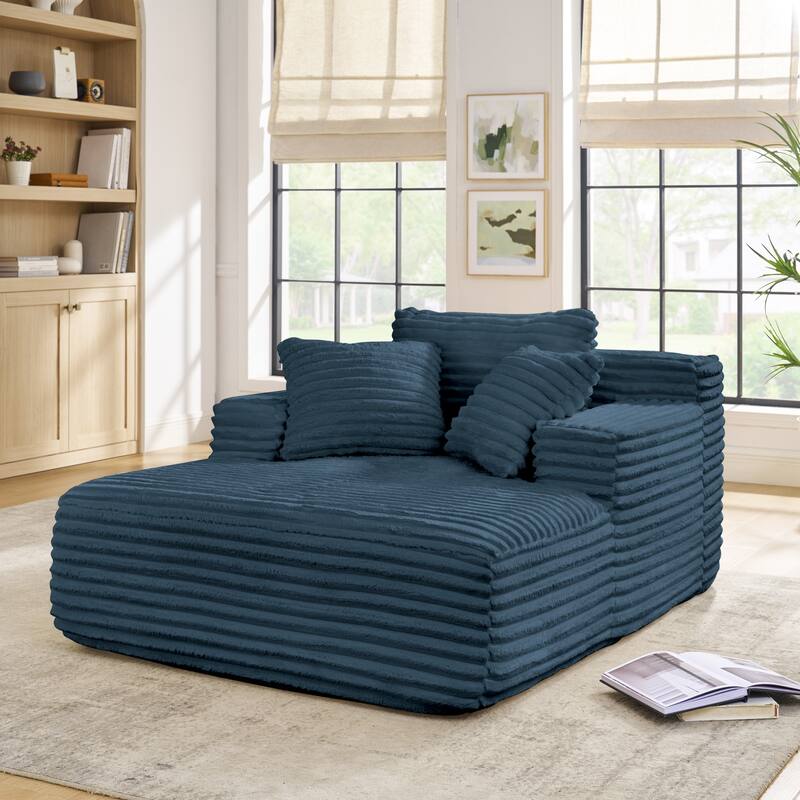 Roomfitters Living Room Compressed Chaise Lounge Foam Sofa Bed, Fluffy Corduroy Upholstered Cloud Couch with Deep Seat