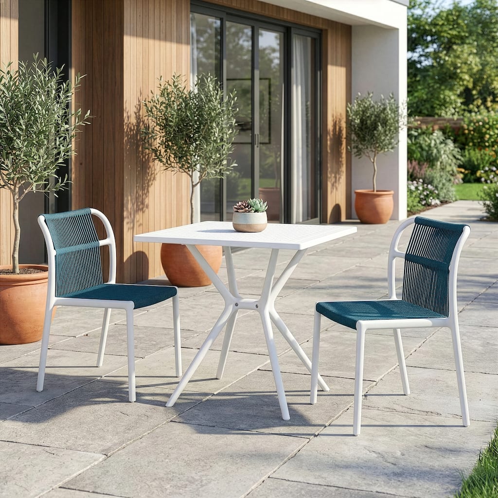Belden Basma Blue White Outdoor Dining 2 Seats Set
