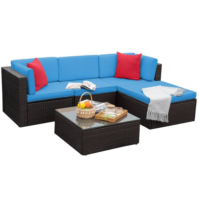 Homall 5 Pieces Patio Furniture Sets Outdoor Sectional Sofa Manual Weaving Rattan