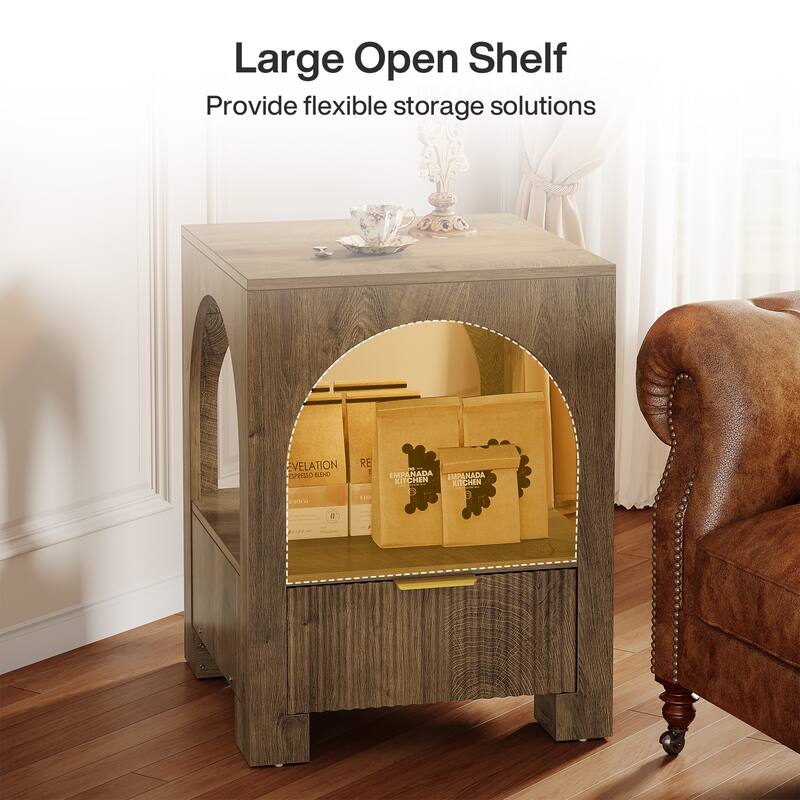 2-Tier Nightstand with Drawer, Wood Farmhouse Night Stand