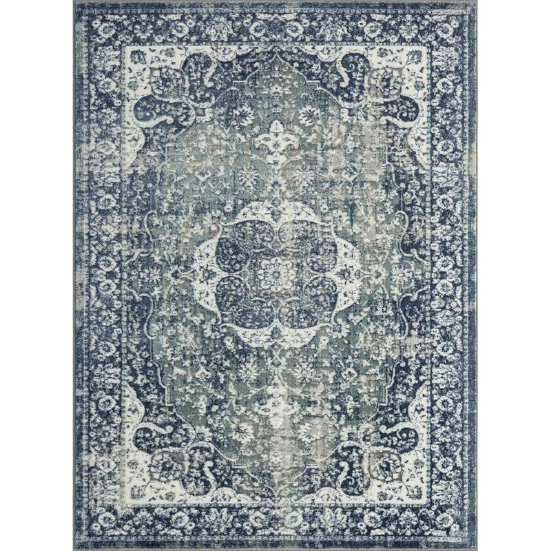 Sevita Classic Traditional Blue/Gray Indoor Area Rug - 5' x 7'