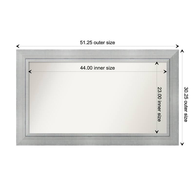 Romano Silver Framed Non-Beveled Custom Wall Mirror, Bathroom Vanity Mirror - Outer Size: 51.25 x 30.25