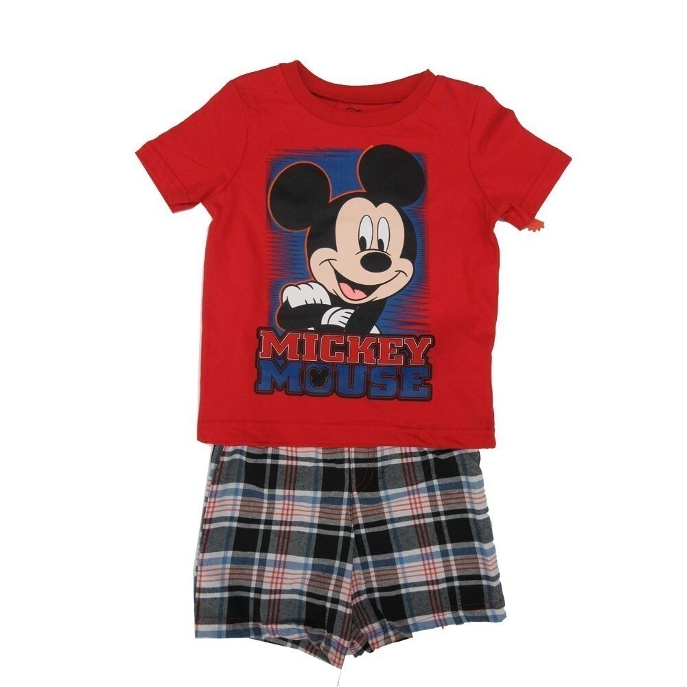 Shop Disney Baby Boys Red Mickey Mouse Plaid Print T Shirt 2 Pc