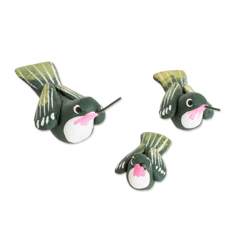 Novica Handmade Hummingbird Family Ceramic Figurines (Set Of 3)