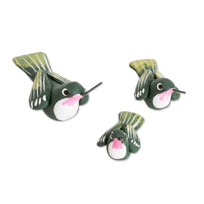 Novica Handmade Hummingbird Family Ceramic Figurines (Set Of 3)