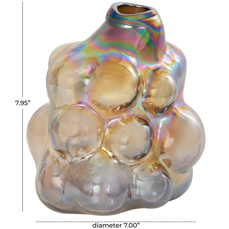 Brown Glass Handmade Abstract Iridescent Bubble Vase