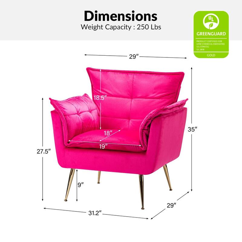 1ida Modern Velvet Tufted Accent Armchair with Gold Metal Legs Set of 2 by HULALA HOME