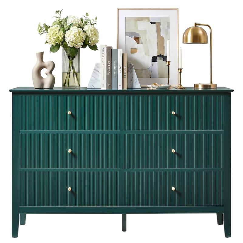 6 Drawer Dresser Fluted Modern with 5 Colors Available | High Weight Capacity Wood Dresser for Bedroom