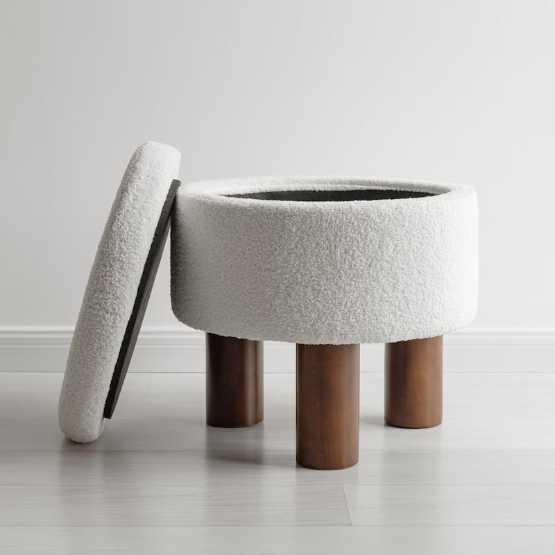 18.9" Round Upholstered Boucle Storage Ottoman