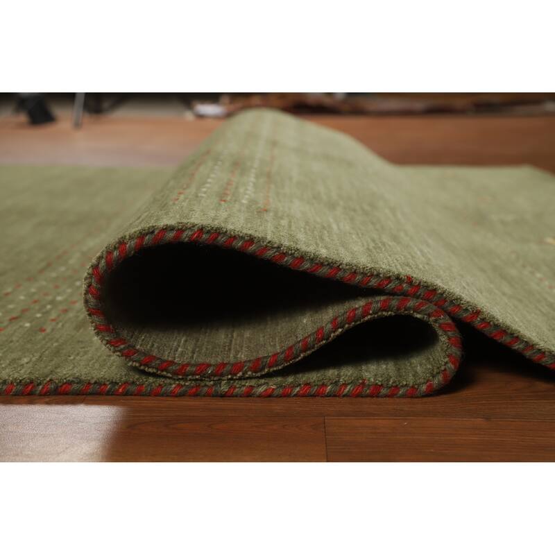 Modern Green Gabbeh Indian Rug Handmade Tribal Wool Carpet - 5'1" x 7'8"