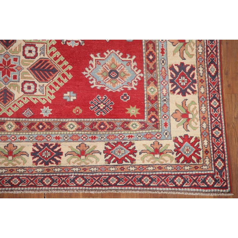 Hand Knotted Oriental 100% Wool Carpet Traditional Geometric Red Kazak Area Rug - 10' 2'' X 6' 4''