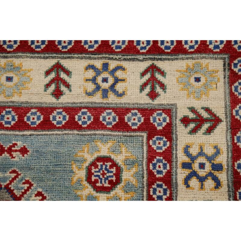 Light Blue Kazak Oriental Runner Rug Hand-Knotted Wool Carpet - 2'11" x 13'9"