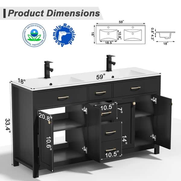 dimension image slide 2 of 12, Modern Bathroom Vanity with Sink & Faucet Storage Cabinet Set