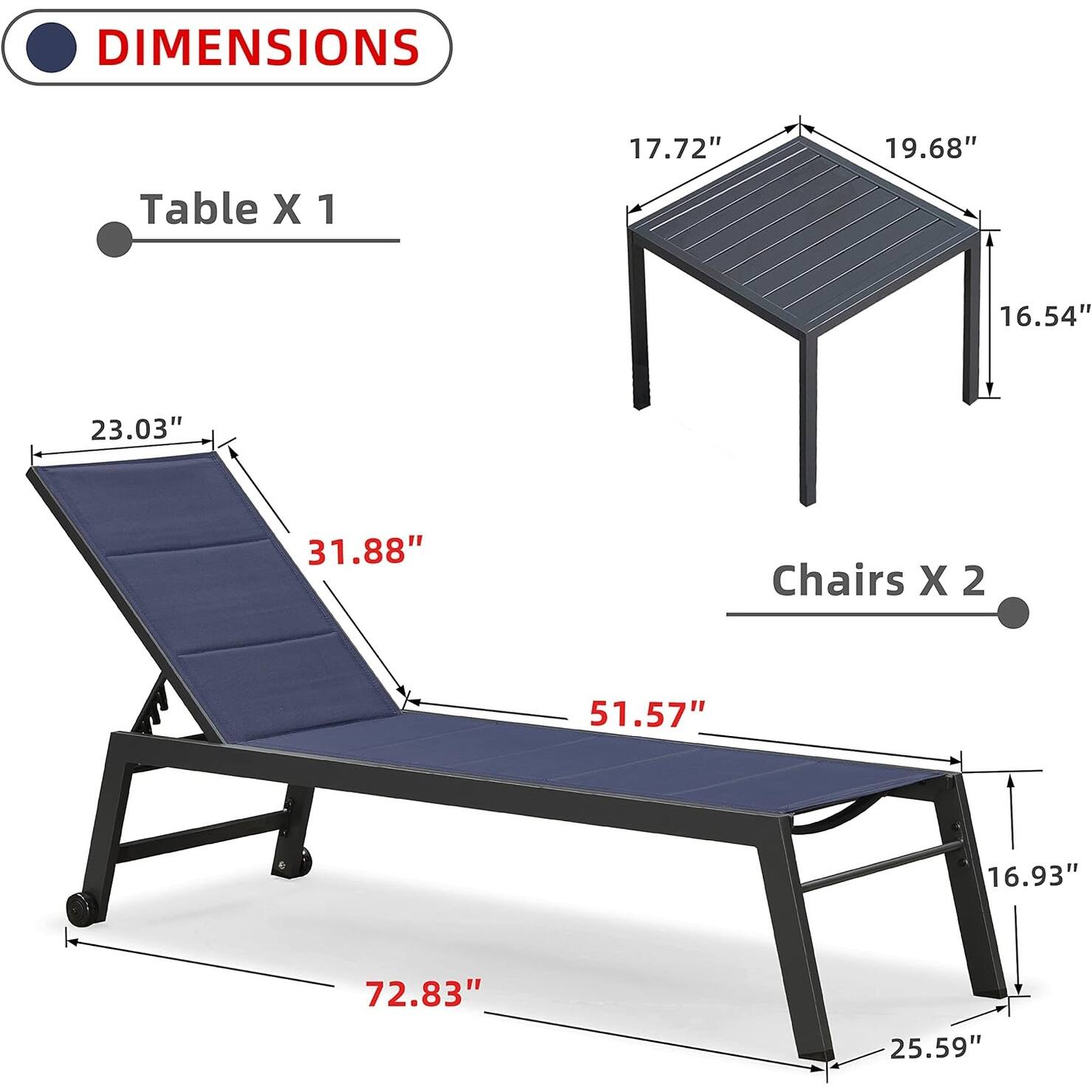 PURPLE LEAF Outdoor Lounge Chair Aluminum Patio Chaise Lounge with