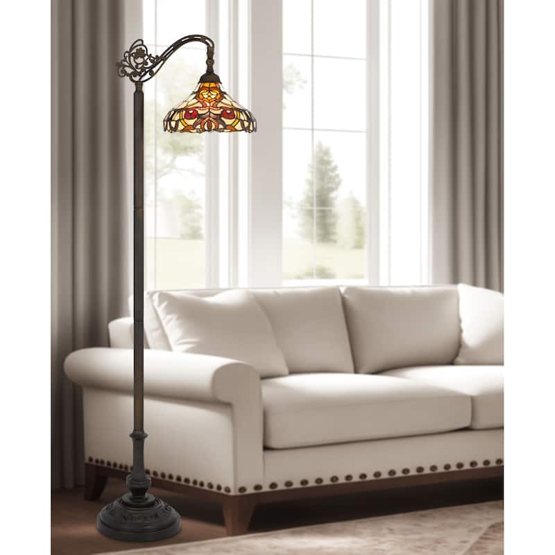 60W Tiffany downbridge floor lamp with adjustable shade - One Size