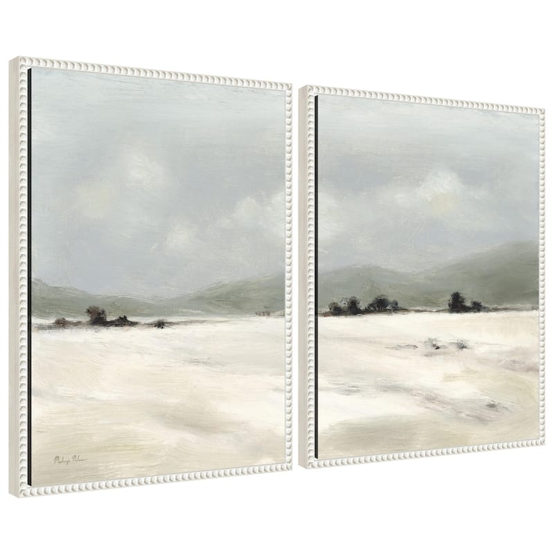 Kate and Laurel Sylvie Beaded December Mist - 2 Piece Framed Canvas Art Set by Mackenzie Nelson - White