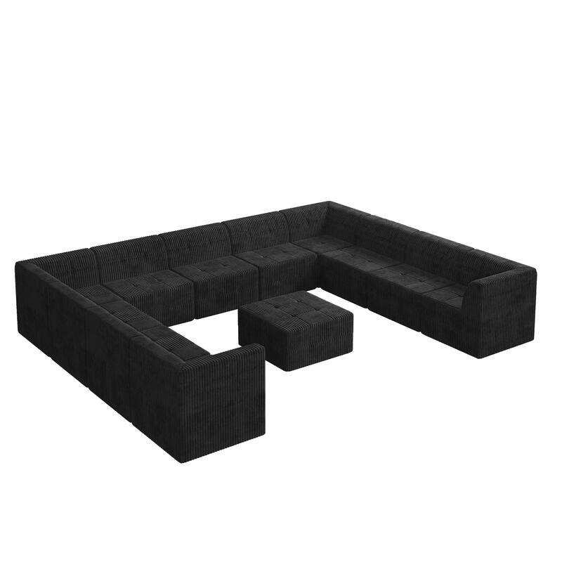 163.39" U-Shaped Modular Sectional Sofa with Sleeper Function, 9-Seat Corduroy Couch and No Assembly Required