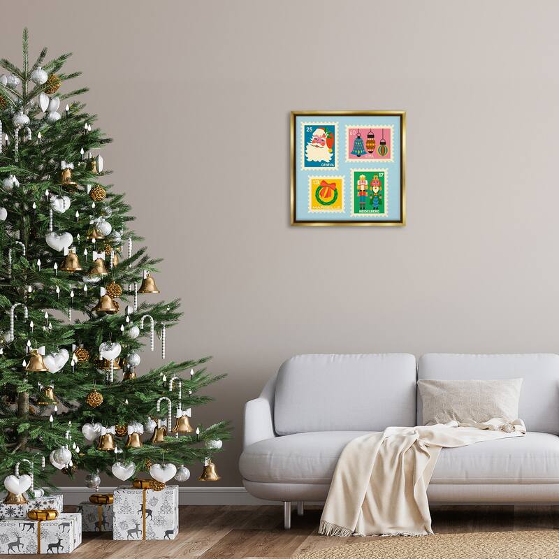 Stupell Vintage Christmas Postage Stamps Framed Floater Canvas Wall Art Design By Carrie Cantwell