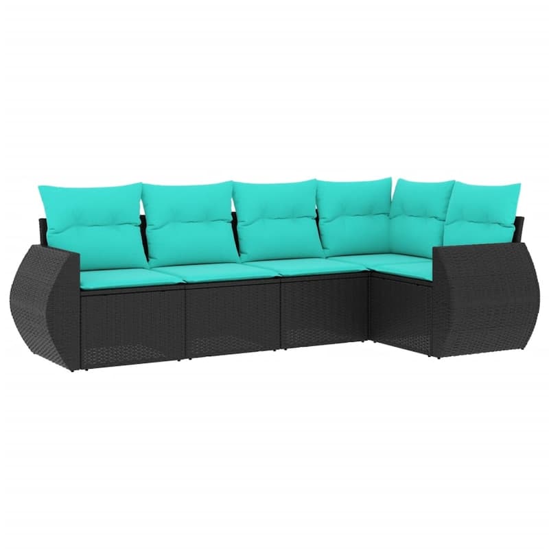 vidaXL 5 Piece Patio Sofa Set with Cushions Black Poly Rattan