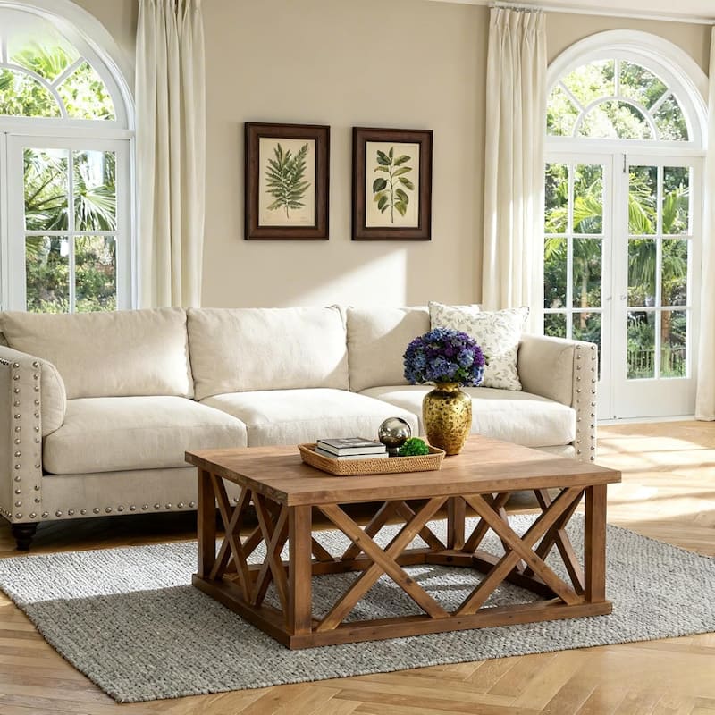 39.4-Inch Solid Wood Coffee Table for Living Room, Apartment, Office