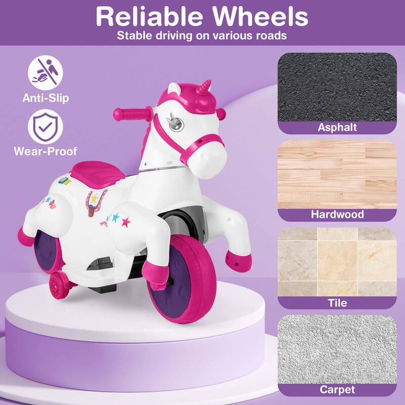 Costway 12V Kids Ride on Unicorn Toy with Training Wheels Music - See Details