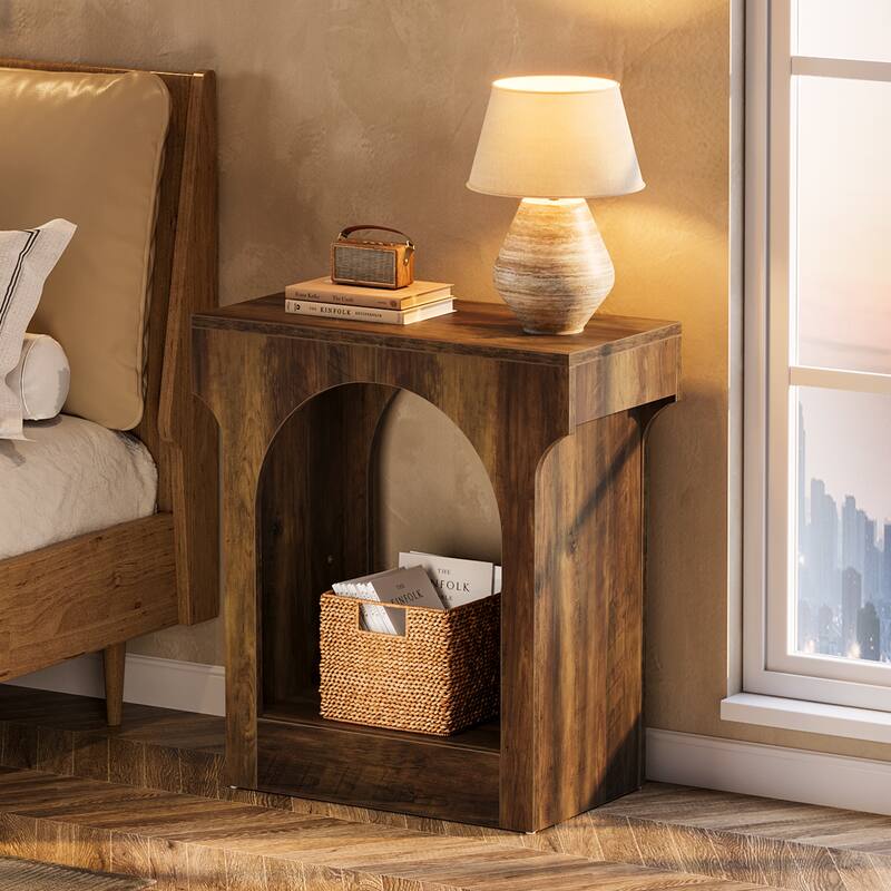 2 Tier Wood End Side Table with Innovative Arched Design