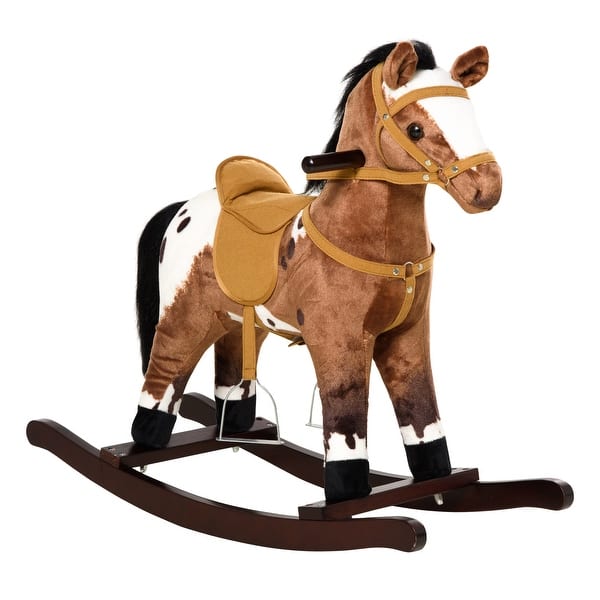 slide 2 of 11, Kids Metal Plush Ride-On Rocking Horse Chair Toy With Realistic Sounds - Dark Brown/White Kitchens