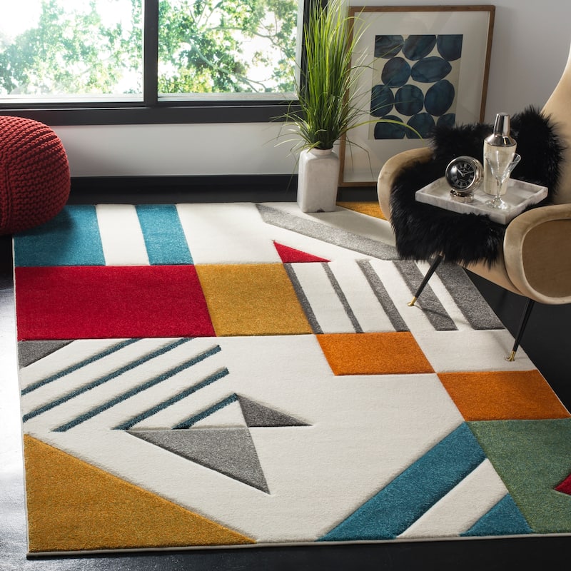 SAFAVIEH Hollywood Tatianna Mid-Century Modern Abstract Rug - 2'7" x 5' - Ivory/Peacock Blue - Rectangle