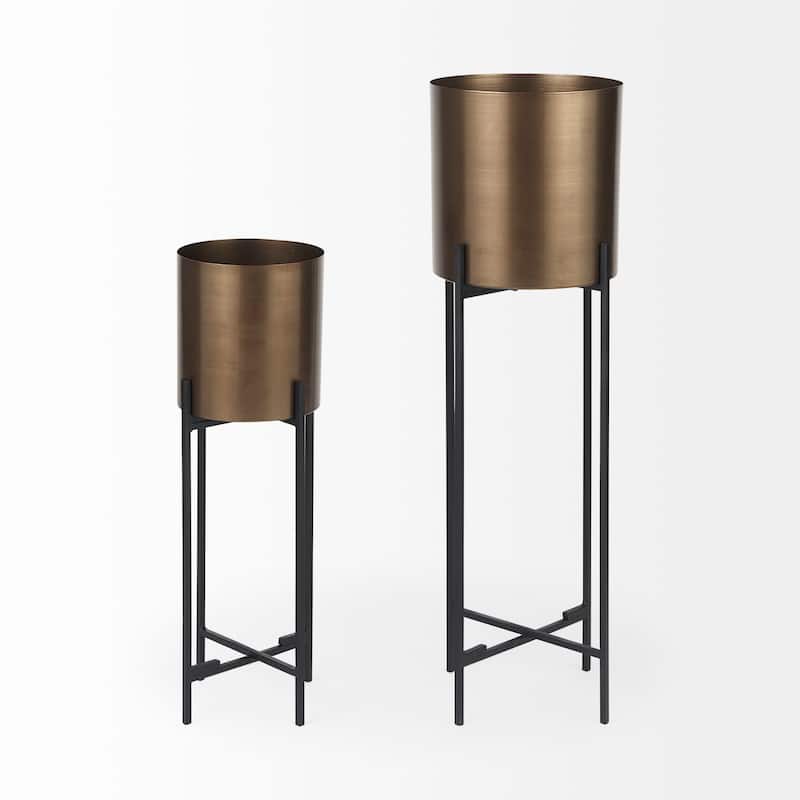 Sowerberry (Large) Bronze Metal w/Black Iron Legs Plant Stand