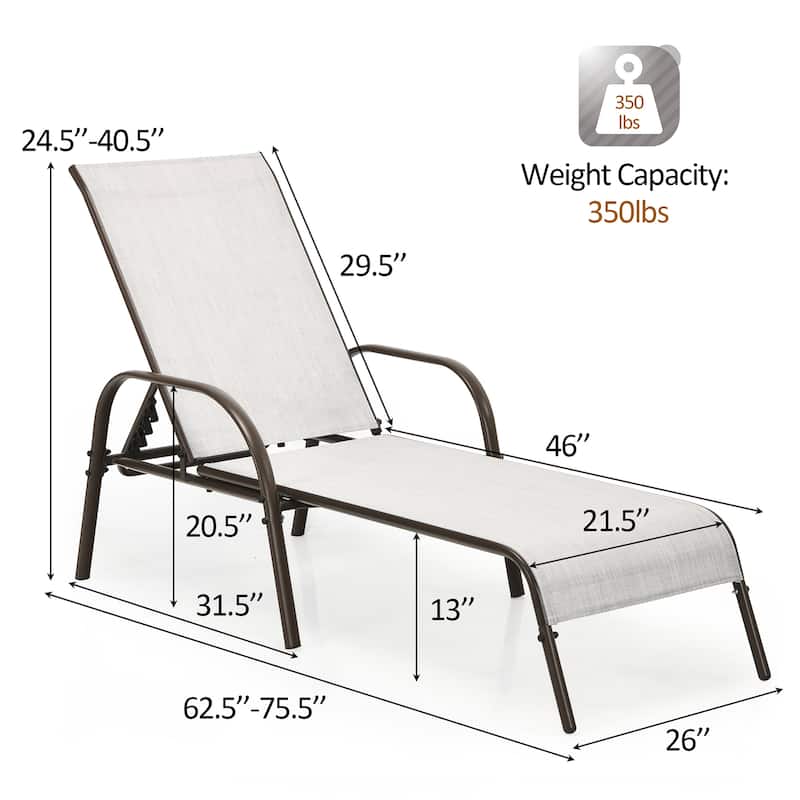 Costway Patio Lounge Chair Chaise Adjustable Reclining Armrest