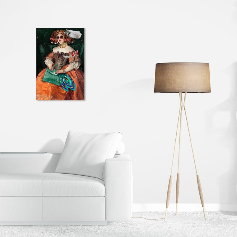 Wynwood Studio Canvas Fashion and Glam Classic Fashion Lady Orange and Emerald Glam Wall Art Canvas Print - 24 x 16